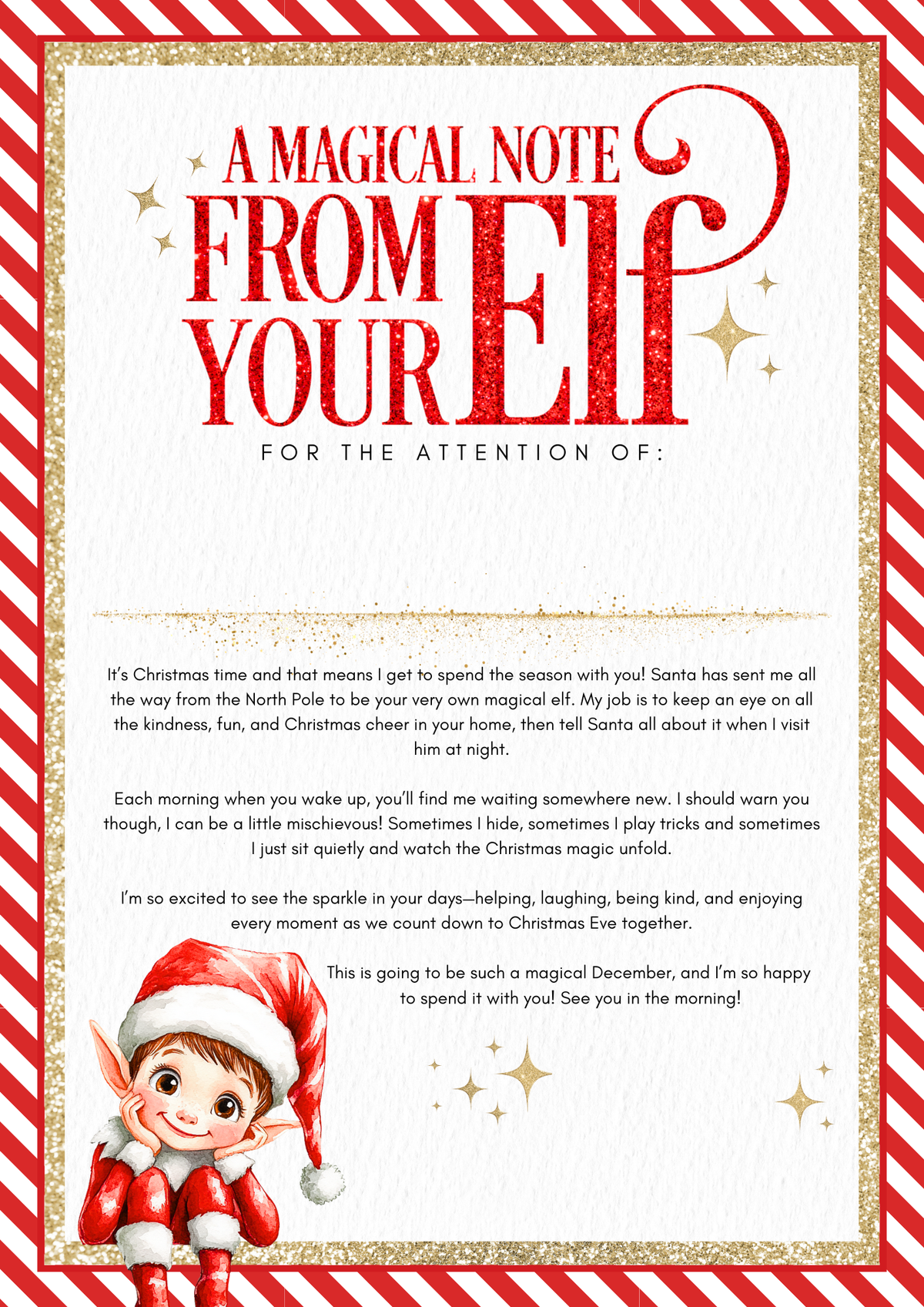 Elf Acrylic Door with Elf letter Personalised