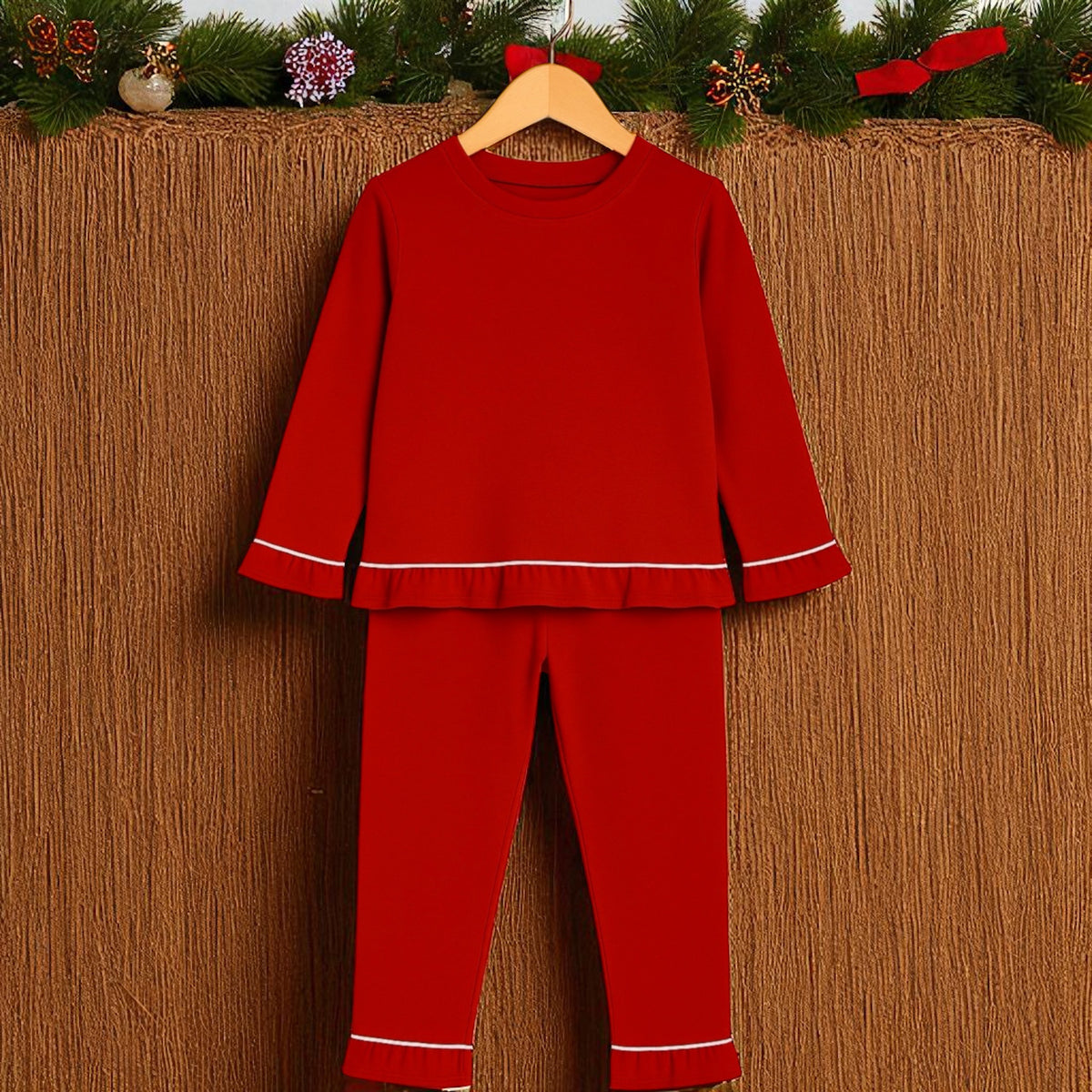 Girl Decorating the tree Frill Christmas PJS Personalised