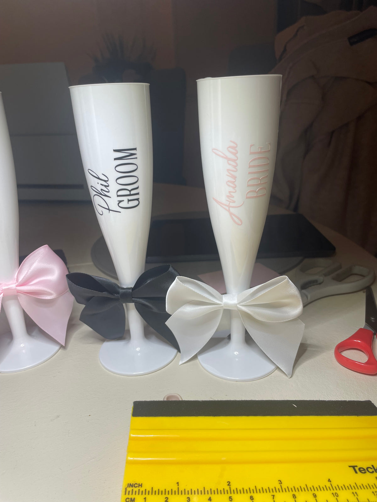 Personalised Wedding /Party / Celebration Flutes with Pearls