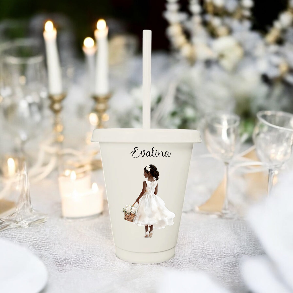Flower Girl Cup and Matching Hair Bows Personalised
