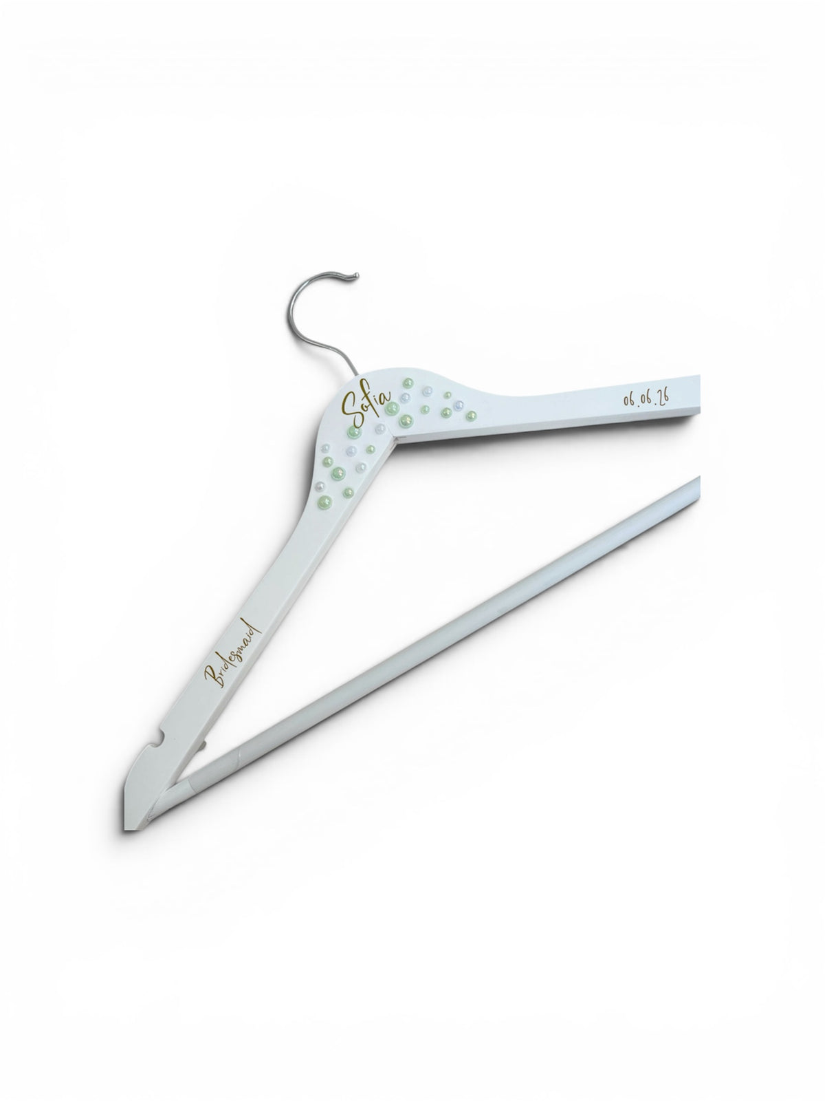 Pearl Sage and White Personalised Wedding Hangers