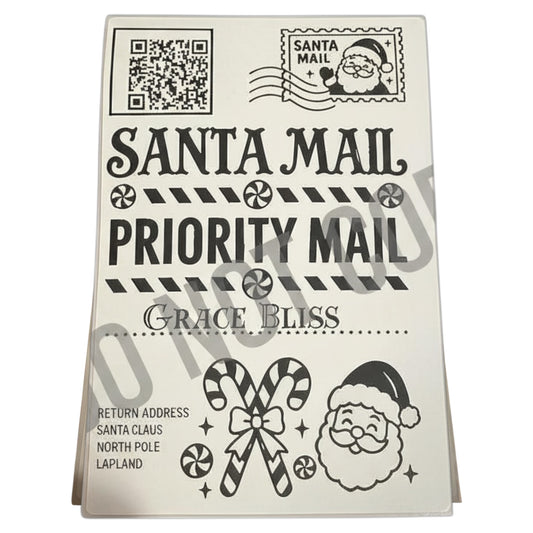 Personalised Santa label with tracker in the post label to Nordic