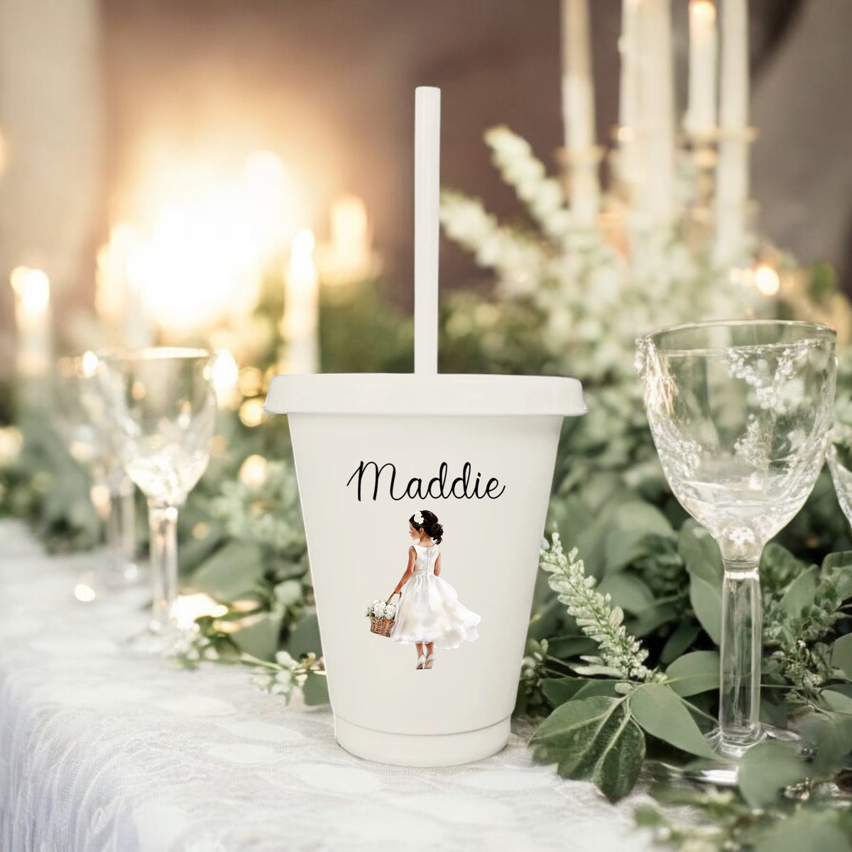 Flower Girl Cup and Matching Hair Bows Personalised