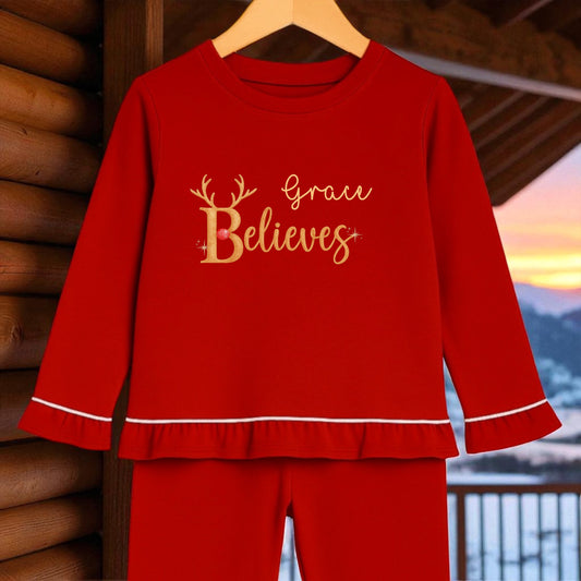 Christmas Believes Frill Christmas PJS Personalised