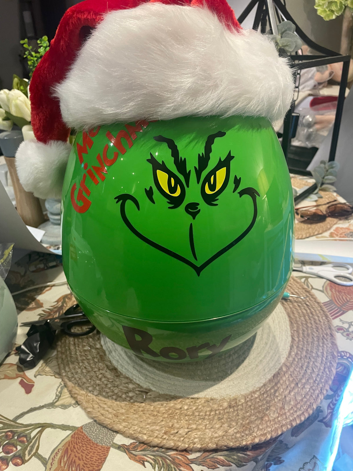 Jumbo Grinch Fillable Plastic Egg with Santa Hat personalised