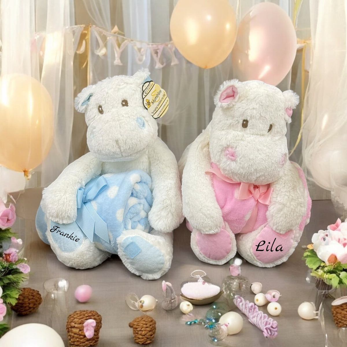 Soft Baby Hippo With Blanket Personalised