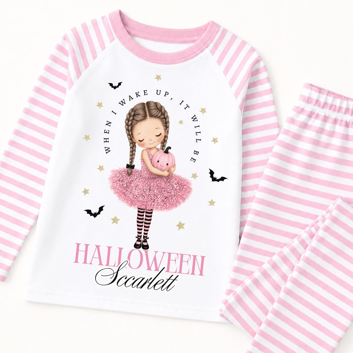 Personalised  when I wake up it will be Halloween pumpkin girl pink