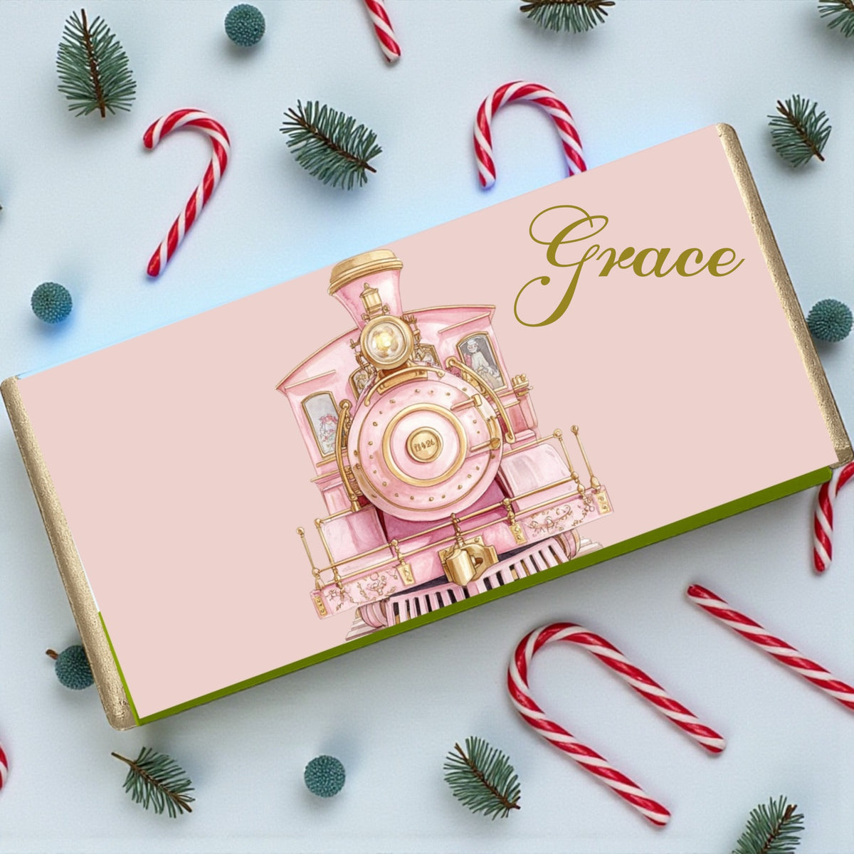 Personalised Christmas Eve Bundle – Express Train Set with Cup, Door Hanger & Galaxy Bar (Pink or Blue)