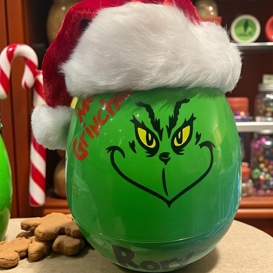 Jumbo Grinch Fillable Plastic Egg with Santa Hat personalised