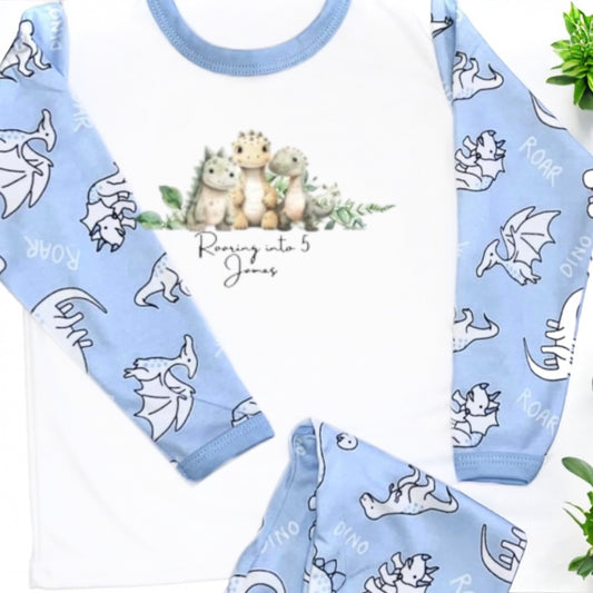 Personalised Dino Pjs blue