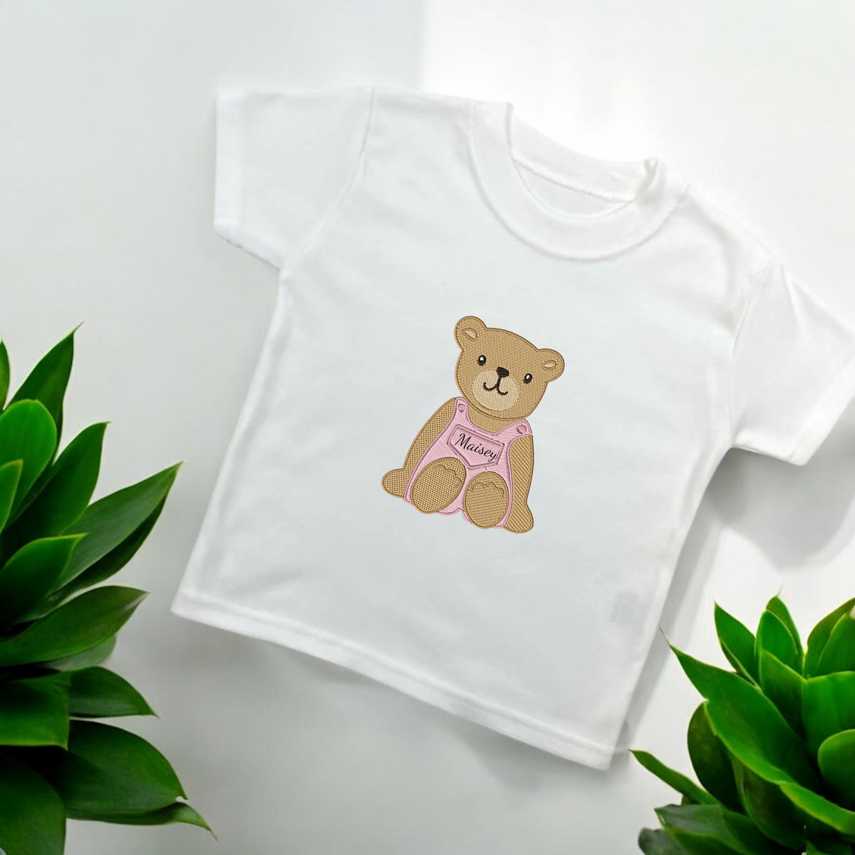 Bear Embroidery Affect T Shirt Personalised