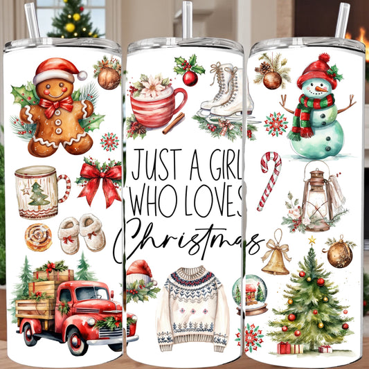 Three Christmas-themed tumblers with various holiday illustrations on a white background.