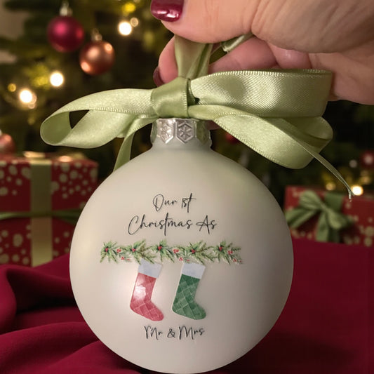 First year as Mr & Mrs glass Bauble 15cm