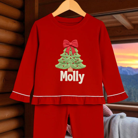 Christmas Tree  Frill Christmas PJS Personalised