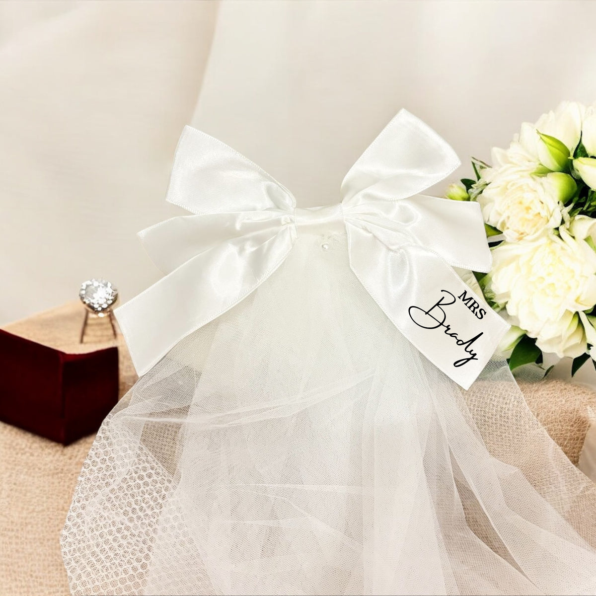 Bridal Satin Bow Veil Hair Clip