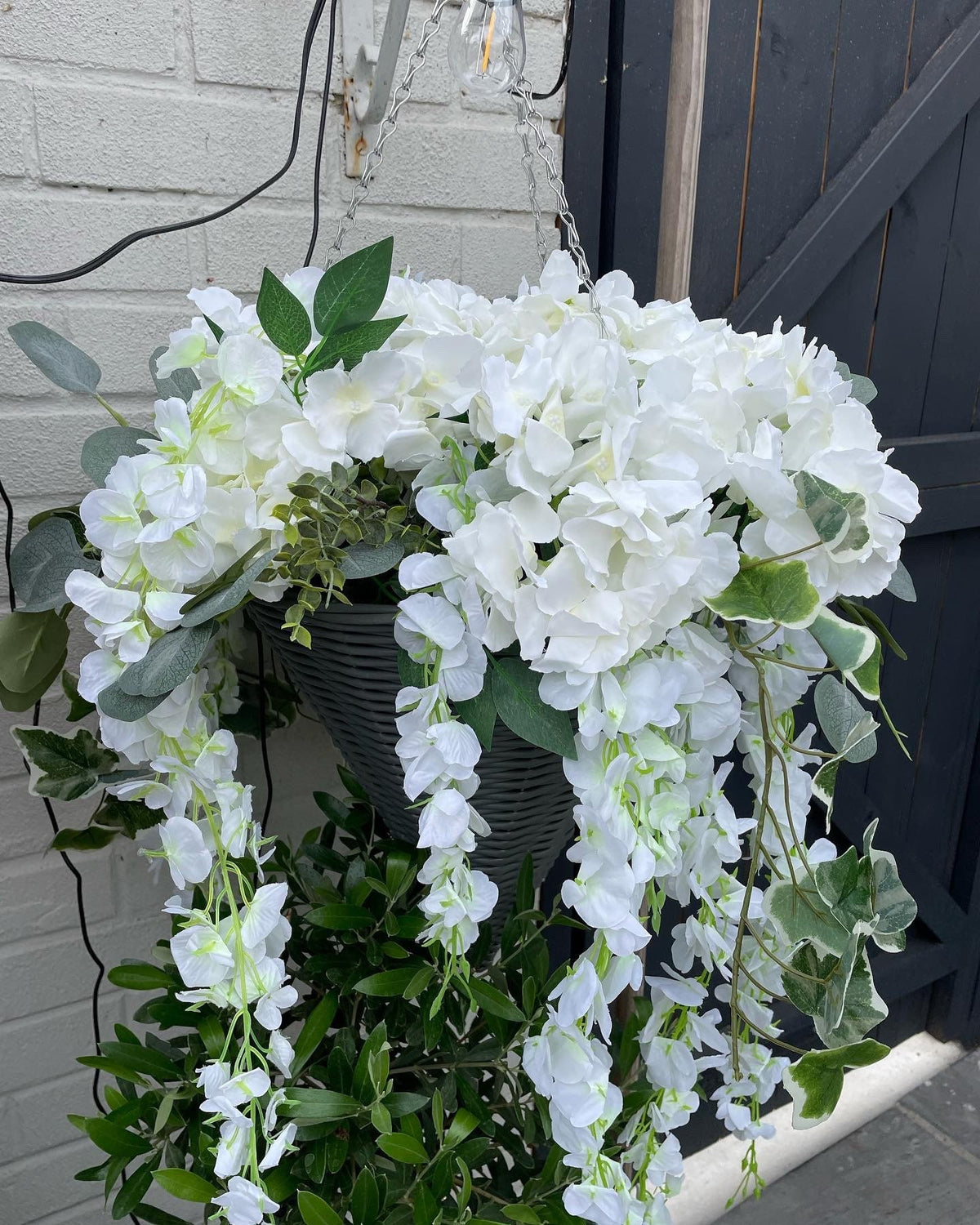 Inspired by Mrs Hinch Artificial Wisteria and Ivy and Eucalyptus foliage and basket to last all season