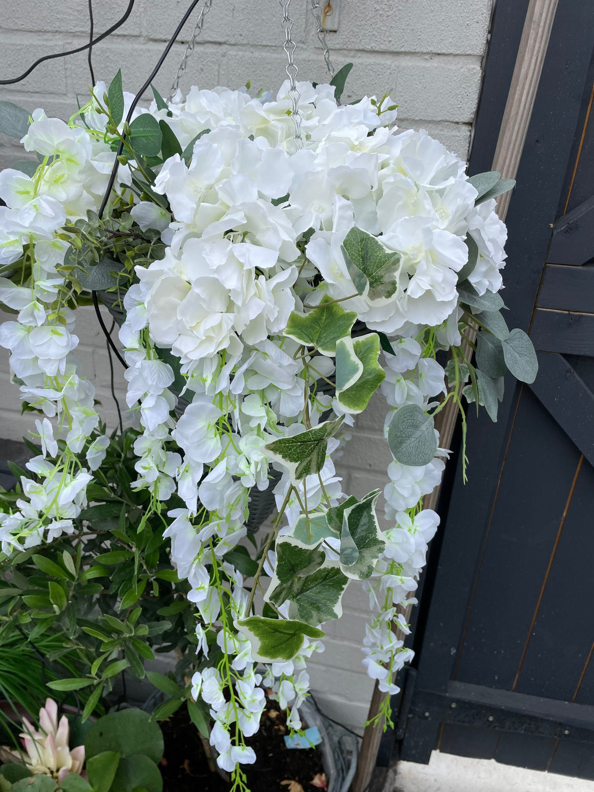 Inspired by Mrs Hinch Artificial Wisteria and Ivy and Eucalyptus foliage and basket to last all season