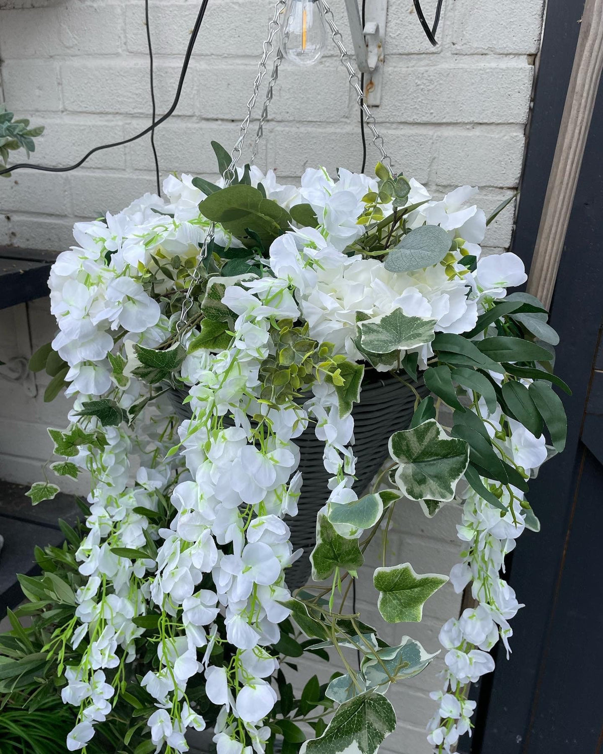 Inspired by Mrs Hinch Artificial Wisteria and Ivy and Eucalyptus foliage and basket to last all season