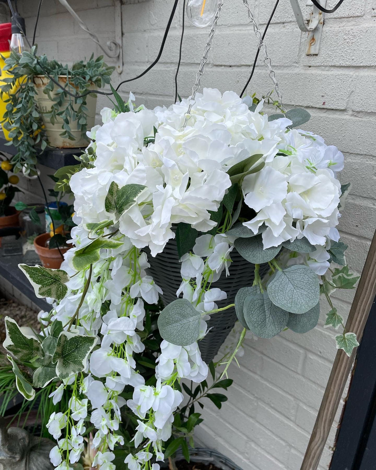 Inspired by Mrs Hinch Artificial Wisteria and Ivy and Eucalyptus foliage and basket to last all season