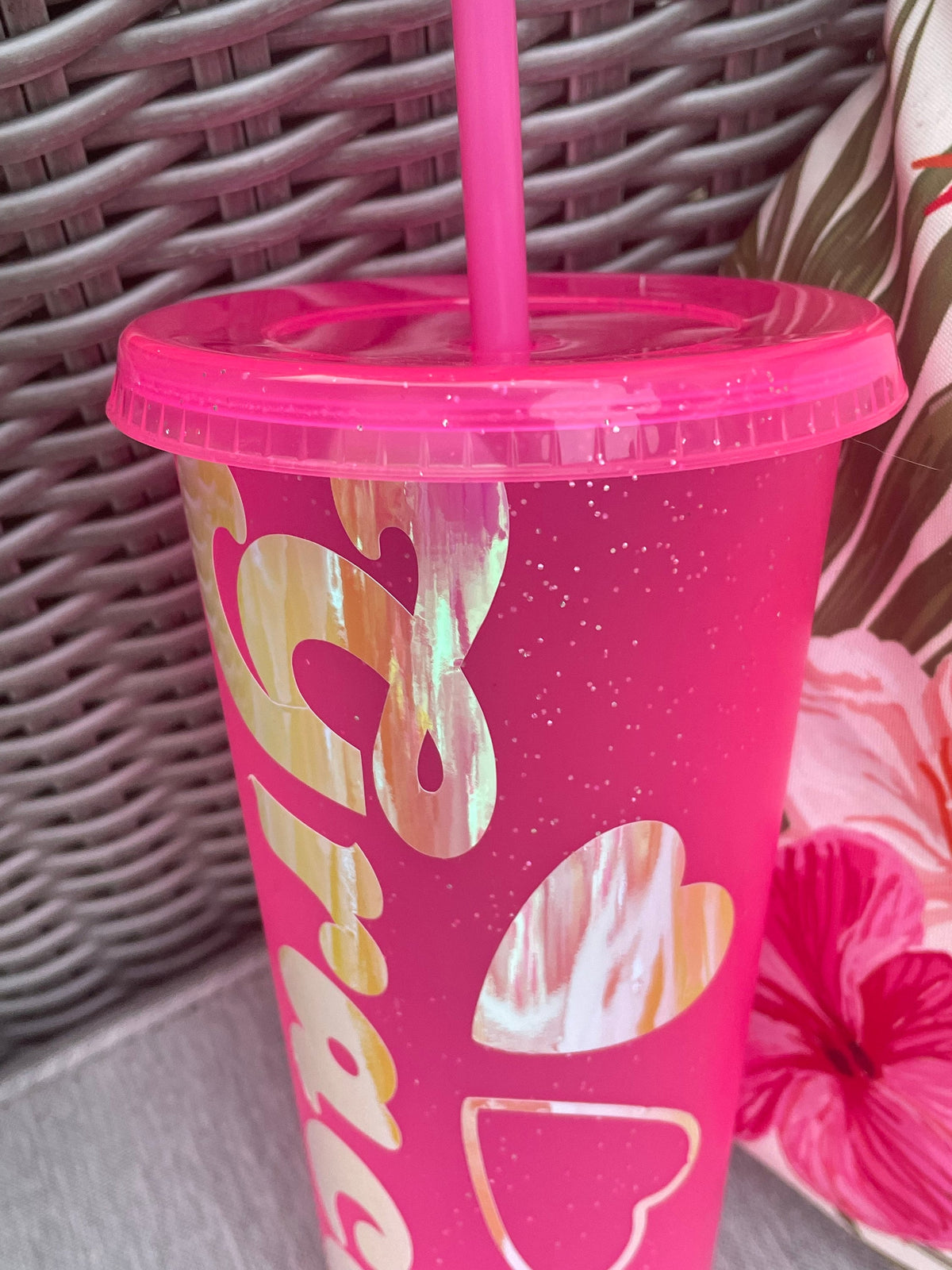 Sparkle 24oz Cold Cups with straw mirrors personalised