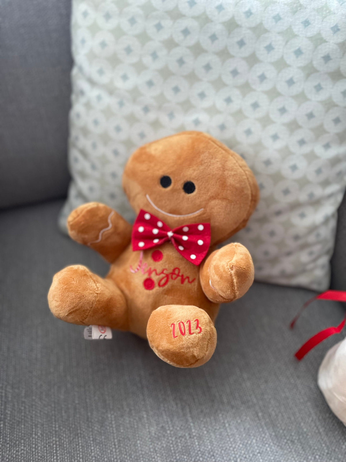 Plush Gingerbread people bow on head / Gifts/decor/ stocking filler