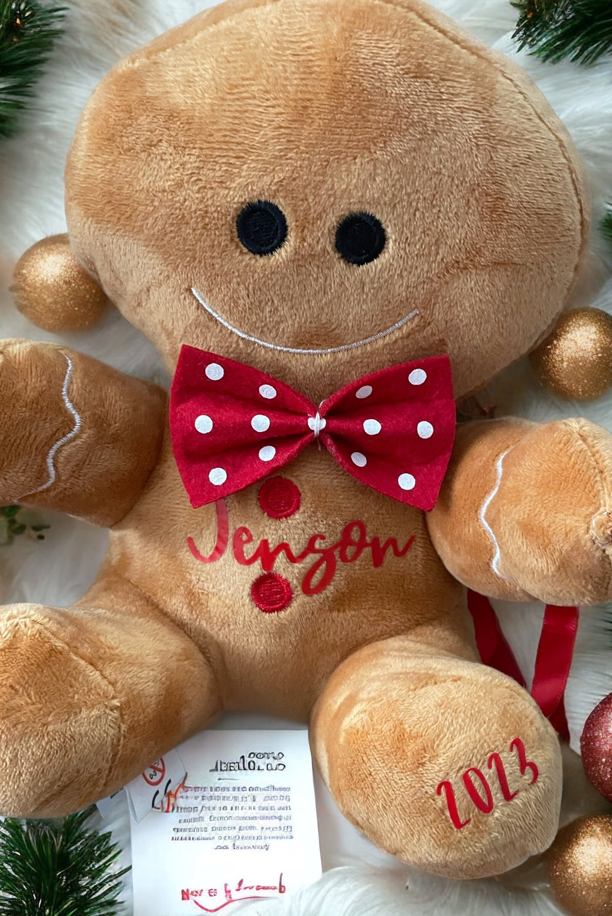 Plush Gingerbread people bow on head / Gifts/decor/ stocking filler