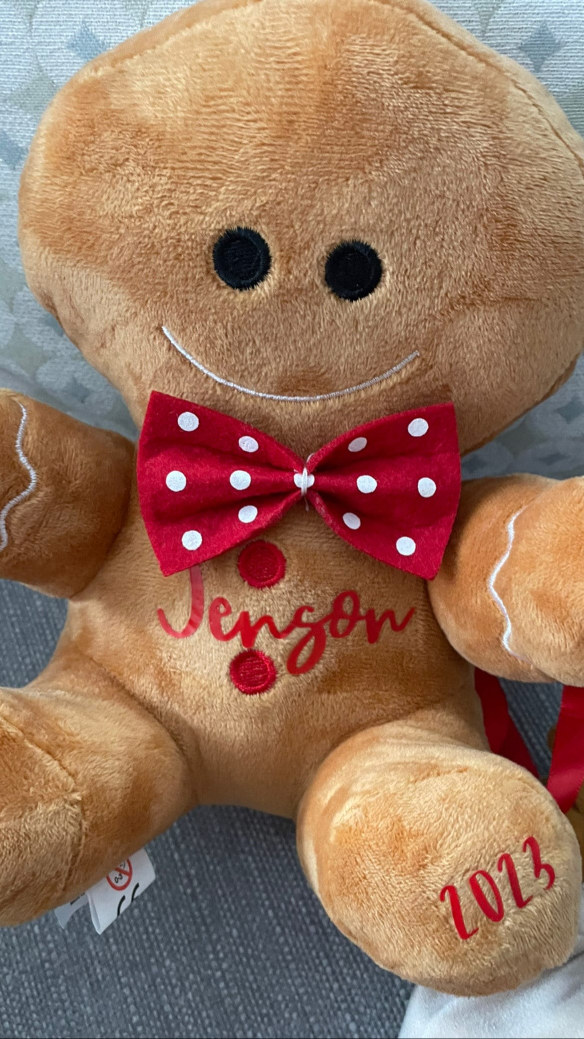 Plush Gingerbread people bow on head / Gifts/decor/ stocking filler