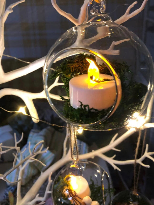 Glass 8cm open baubles with Tealight / tree dec / table decs / Christmas decs